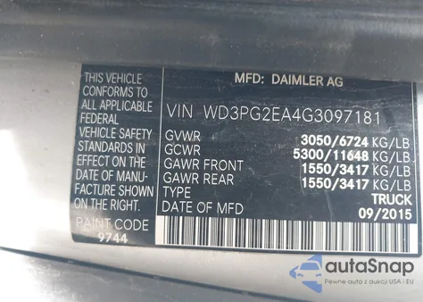 2016 Mercedes-Benz Metris from USA, damaged, VIN WD3PG2EA4G3097181